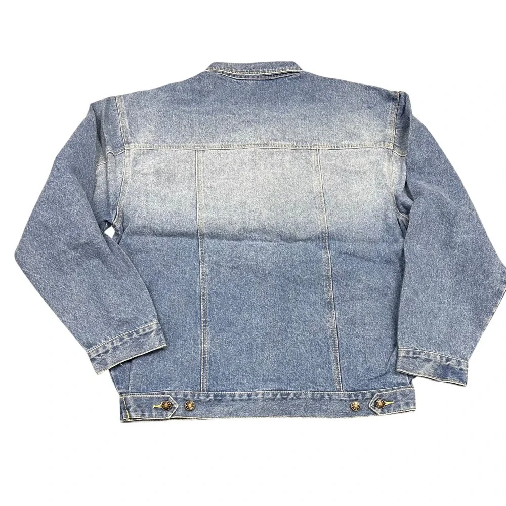Mens Vintage Denim Jacket Size‎ L Blue Cotton Classic Trucker Style NEW
